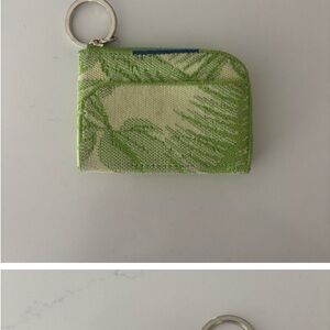 Green and Cream Leaf Print Keychain Wallet